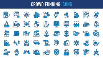 crowdfunding pictogrammen set. bijdrage en liefdadigheid pictogrammen. bedrijf opstarten symbool vector illustratie. solide icoon verzameling.