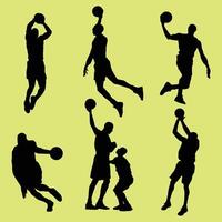 silhouetten van basketbal spelers Aan een geel achtergrond. vector