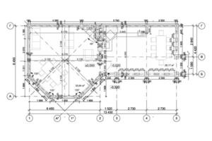 Prieel dak spanten vector illustratie. gedetailleerd bouwkundig 3d plan