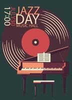 folder of poster voor een jazz- concert met een groots piano en een vinyl vector