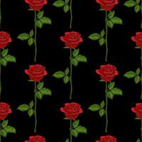 zwart hand- getrokken naadloos vector patroon met rood roos bloemen