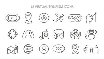 uitgebreid reeks van virtueel toerisme pictogrammen, vastleggen de essence van vr vector