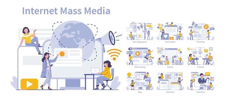 internet massa media concept. vlak vector illustratie.