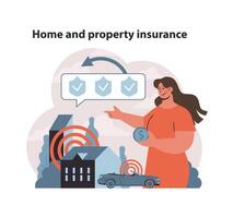 huis en eigendom verzekering concept. huiseigenaar beoordelingen het beleid opties voor echt landgoed. vector