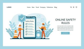 illustratie van arbeiders herzien digitaal veiligheid protocollen, integreren technologie met osha nakoming vector