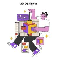 3d ontwerper vormgeven digitaal werkelijkheden. vlak vector illustratie.