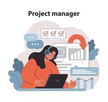 project manager Bij werk. toezicht houden op project tijdlijnen en leveringen. vector