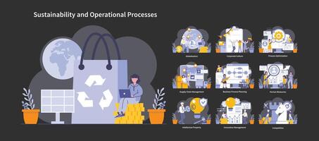 duurzaamheid en operationeel processen concept. vlak vector illustratie.