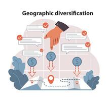 strategisch geografisch diversificatie in investeringen. vlak vector illustratie