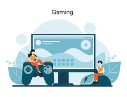 spelers verdiept in virtueel avonturen, presentatie van de opwinding van interactief gaming en de digitaal s werelds meeslepend ervaringen vector