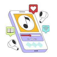 streaming muziek- onderhoud. smartphone en koptelefoon. luisteren naar muziek- vector