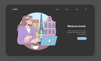 plezier reizen web banier of landen bladzijde nacht of donker mode set. vector