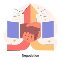 onderhandelingen. medewerkers vinden overeenstemming. onderhandeling handdruk. vector