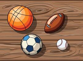 vector hand- getrokken verschillend sport- ballen Aan de houten verdieping