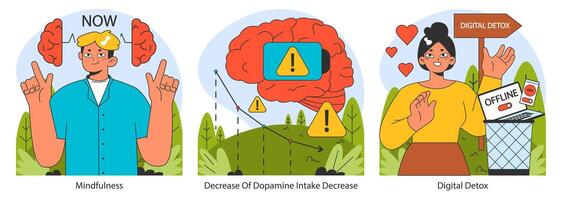 dopamine vastend technieken. vlak vector illustratie.