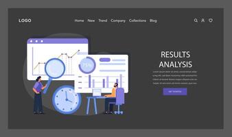 resultaten analyse afbeelding. experts onderzoeken project resultaten gebruik makend van gegevens visualisatie vector