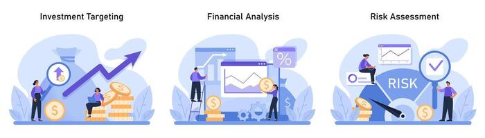 financieel meesterschap set. gefocust Aan lokaliseren groei mogelijkheden vector