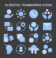 digitaal team werk icoon set. vlak vector illustratie