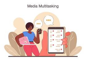 digitaal multitasking. effectief en bekwaam kantoor arbeider media vector