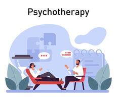 psychotherapie set. psychiater overleg plegen een geduldig Aan mentaal Gezondheid vector