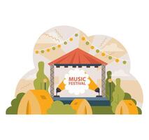 buitenshuis muziek- festival stadium reeks temidden van natuur. vlak vector illustratie