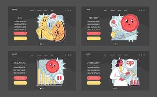 voortplantings- Gezondheid donker of nacht mode web of landen set. zwangerschap vector