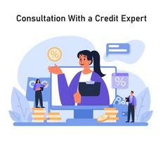 interactief overleg met een credit deskundige, innemend in strategisch financieel planning en credit verbetering discussies vector