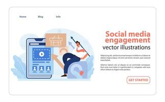 sociaal media verloving. dynamisch illustratie van een sociaal media strateeg toenemend merk. vector