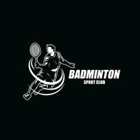 abstract silhouet van een badminton speler Aan zwart achtergrond. de badminton speler Mens hits de shuttle. vector illustratie