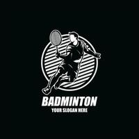 abstract silhouet van een badminton speler Aan zwart achtergrond. de badminton speler Mens hits de shuttle. vector illustratie