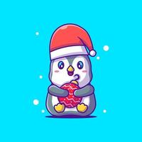 leuke illustratie van schattige pinguïn met kerstballen. Vrolijk Kerstfeest vector