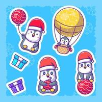 leuke cartoon pinguïn kerst stickers collectie vector