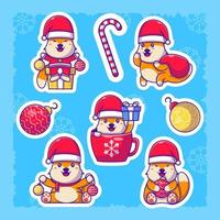 leuke cartoon vos merry christmas sticker collectie vector