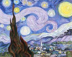 The Starry Night (1889) door Vincent van Gogh: adult coloring page vector