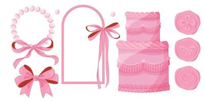 vector illustratie van roze meisjesachtig wijnoogst bogen, Victoriaans lambeth taart en kozijnen. schattig wijnoogst lambeth taart. meisjesachtig coquette stijlvol.