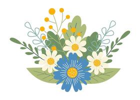 mooi voorjaar of zomer boeket Aan een wit achtergrond. schattig hand- getrokken vlak vector bloemen, bladeren, bessen. vector illustratie voor kaart, banier, poster, bruiloft uitnodiging. bloemen voorjaar poster.