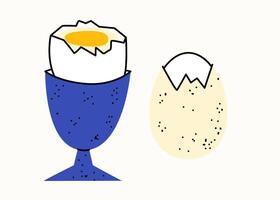 gezond ontbijt. gekookt ei, ei rek. reeks van vector vlak illustraties in hand- getrokken stijl. heerlijk borden. tekenfilm voedsel pictogrammen. geïsoleerd Aan een wit achtergrond.