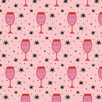 patroon met alcoholisch cocktails in bril van verschillend vormen in rood en roze kleuren. drankjes in verschillend types van wijnoogst bril. modern ontwerp voor groet kaarten, affiches, inpakken, pak papier. vector