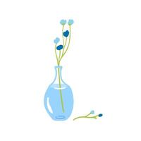 vers bloem in glas vaas. breekbaar delicaat stengels in water. besnoeiing bloemen fabriek. teder voorjaar bloeit, bloeide zomer wilde bloemen boeket geïsoleerd vector illustratie