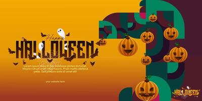 gelukkig halloween achtergrond in meetkundig stijl. gelukkig halloween Hoes met pompoenen, spin webben en typografie. geschikt voor affiches, groet kaarten en partij uitnodigingen voor halloween vieringen vector