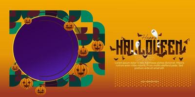 gelukkig halloween achtergrond in meetkundig stijl. gelukkig halloween Hoes met pompoenen, spin webben en typografie. geschikt voor affiches, groet kaarten en partij uitnodigingen voor halloween vieringen vector