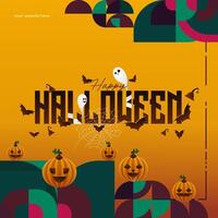 gelukkig halloween achtergrond in meetkundig stijl. gelukkig halloween Hoes met pompoenen, spin webben en typografie. geschikt voor affiches, groet kaarten en partij uitnodigingen voor halloween vieringen vector