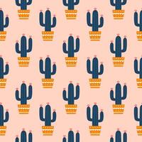 schattig cactus naadloos patroon. Mexicaans cactus in pot. woestijn doornig plant, Mexico cactussen bloem en tropisch huis planten. flora geïsoleerd vector patroon