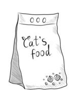 zwart en wit vector tekening van een pak van droog kat voedsel