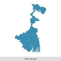 kaart van west Bengalen is een staat van Indië met districten vector