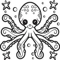 Octopus kleur Pagina's. Octopus schets voor kleur boek vector