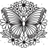 vlinders en bloemen kleur Pagina's voor kleur boek vector