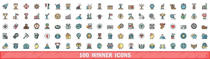 100 winnaar pictogrammen set, kleur lijn stijl vector