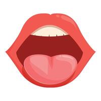 groot Open mond met rood lippen icoon tekenfilm vector. vrouw praten vector