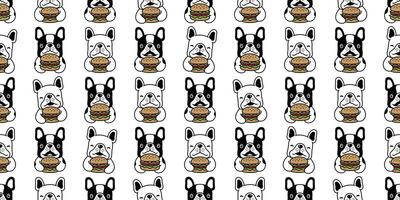 hond naadloos patroon Frans bulldog vector Hamburger voedsel puppy huisdier herhaling behang sjaal geïsoleerd tekenfilm tekening tegel achtergrond illustratie ontwerp